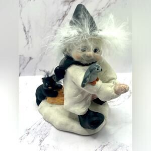 1994 Dreamsicles Halloween Witch Riding Broom with black cat, artist signed